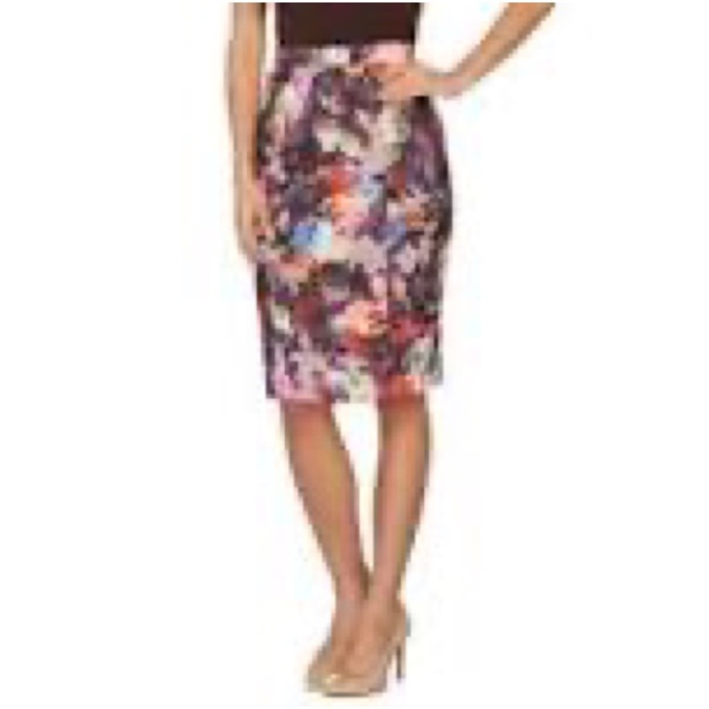 George Simonton Taupe Floral pull on pencil skirt L